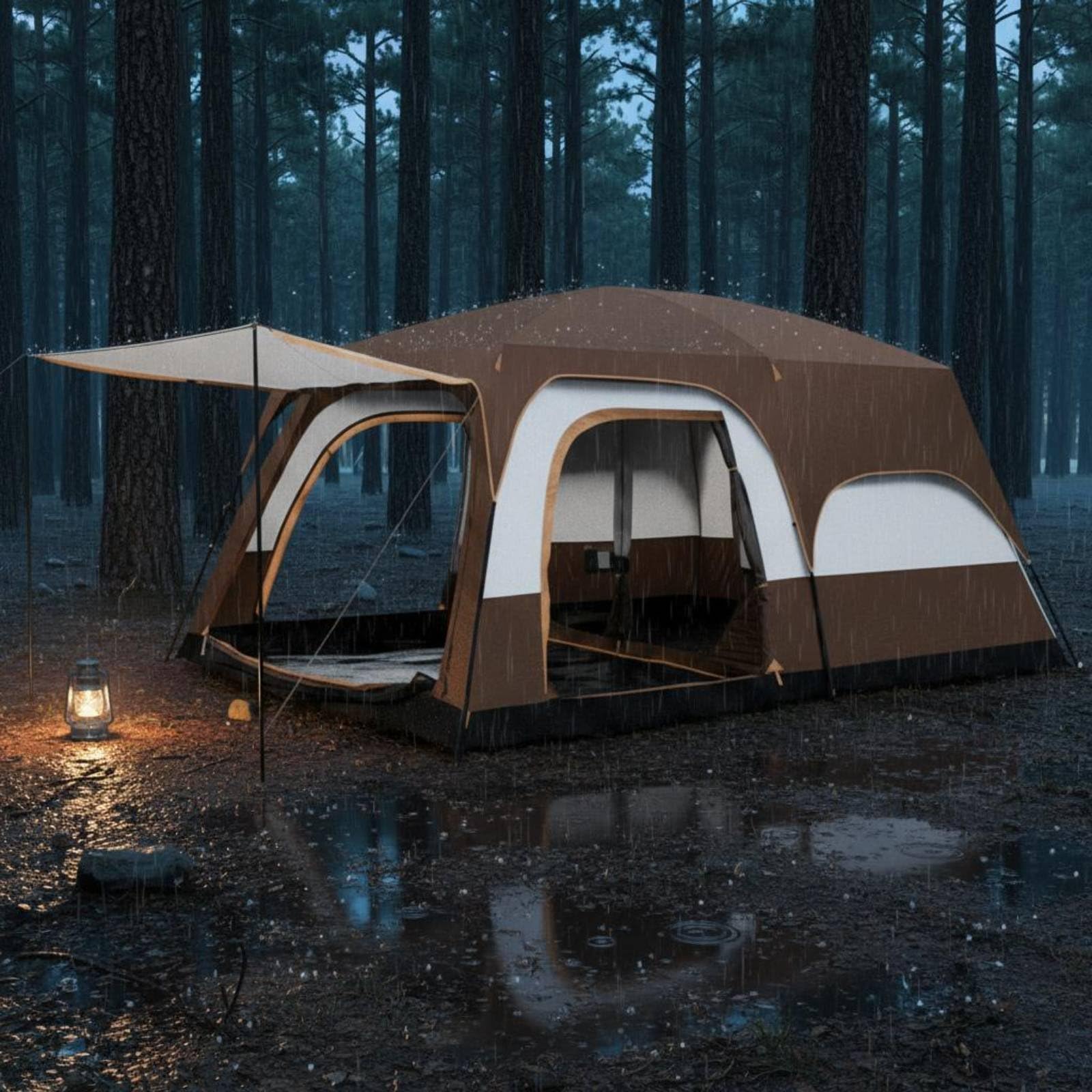 Tenda da Campeggio Impermeabile Multi Ambiente con Due Stanze Area Living Ariosa Tessuto Oxford 210D a Doppio Strato Protezione Solare 50+ E