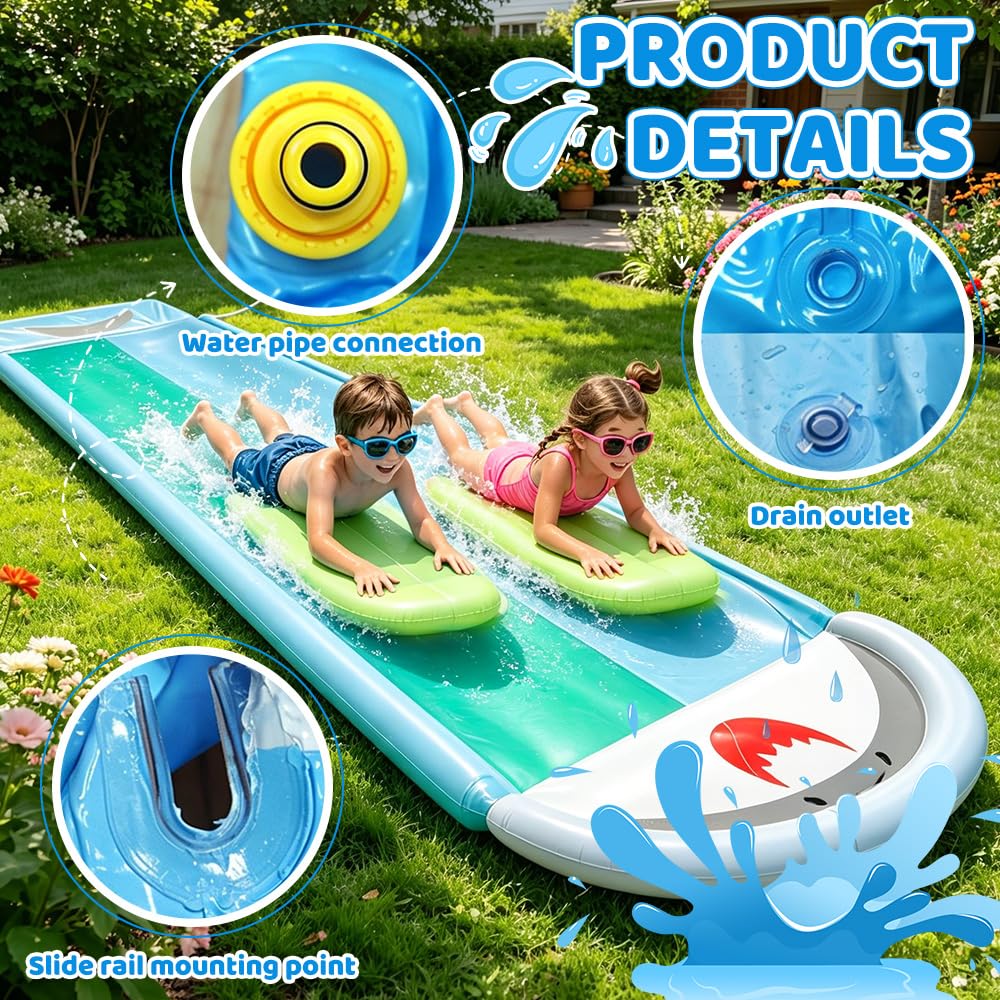 Scivolo Acquatico Giardino, 550 x 145 cm/610 x 140 cm Scivolo d'Acqua con 2 Tavole gonfiabili, Scivolo da Giardino Estivo con irrigatore Integrato, Gioco d'Acqua per Bambini all'aperto (B)