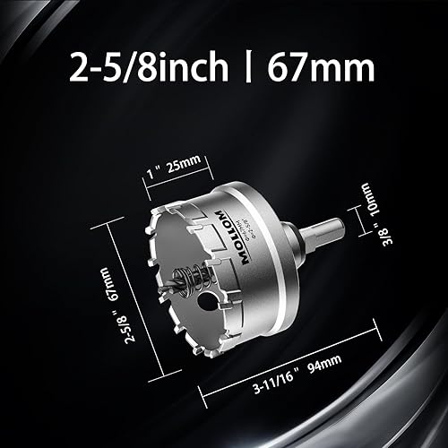 Miniatura 281 de Mollom Sierra perforadora de carburo resistente (2-1/2 pulgadas 2.520 in) con 2 brocas piloto, corte de agujeros de acero inoxidable, acero suave
