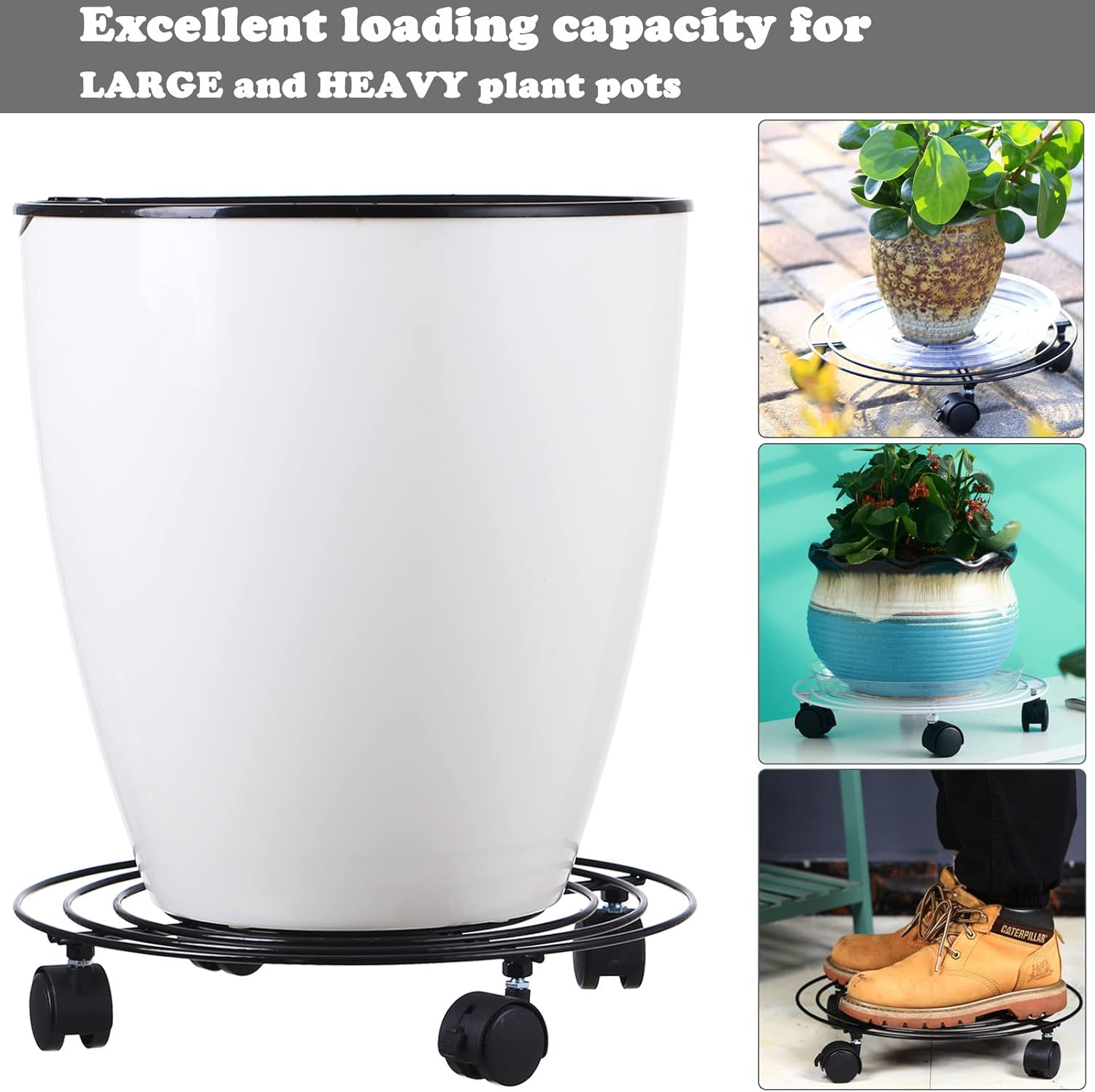5 Packs Metal Plant Caddy with Locking Wheels 11.8 Inches Heavy-duty Wrought Iron Rolling Plant Stands with Casters Plant Dolly Plant Roller Base for Indoor and Outdoor Plant Pot Movers Saucers White