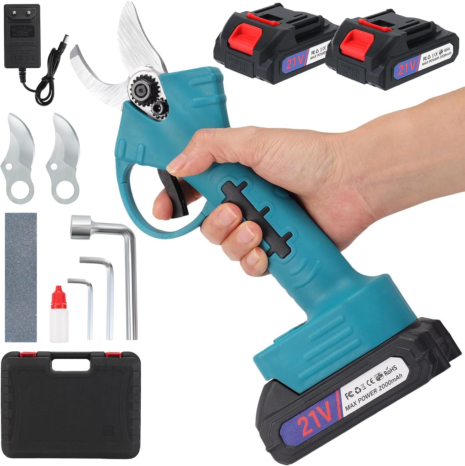 Electric Pruning Shears,Cordless Electric Scissors with 2Pcs 21V 2000mAh Rechargeable Batteries, Brushless Motor, 33mm Cutting Diameter Portable Secateurs for Garden Orchards to Pruning Branches