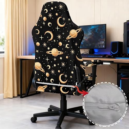 Miniatura 5 de Planets Office Chair Cover with Arm Black Computer Chair Covers Universal Fit 4PCS Set Gamer Chairs Slipcovers for E-Sports Enthusiasts