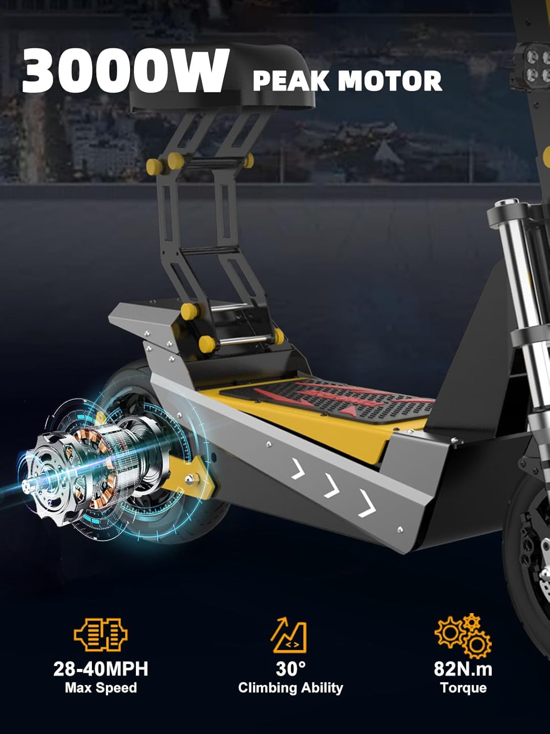 40/50MPH Electric Scooter Adults, 3000W/6000W Motor, 60V35Ah, 84Nm, 55Miles Fast Sports Dual Motor Escooter, 11" Foldable Off-Road E Scooter, Hydraulic Brakes
