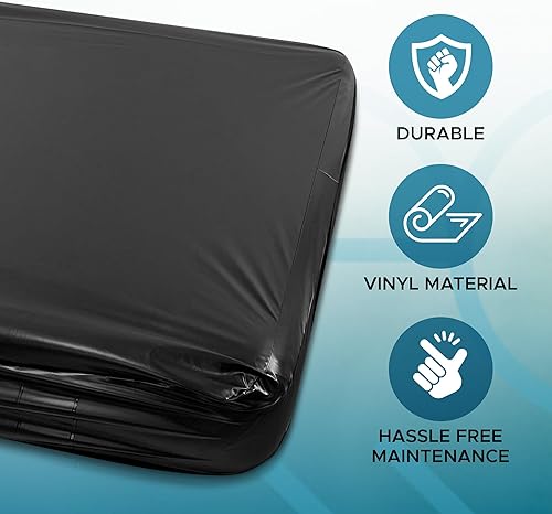 Miniatura 5 de Sábana bajera impermeable de vinilo negro para masaje California King con bolsillo lateral  Protector de colchón, funda de cama para masaje Nuru -