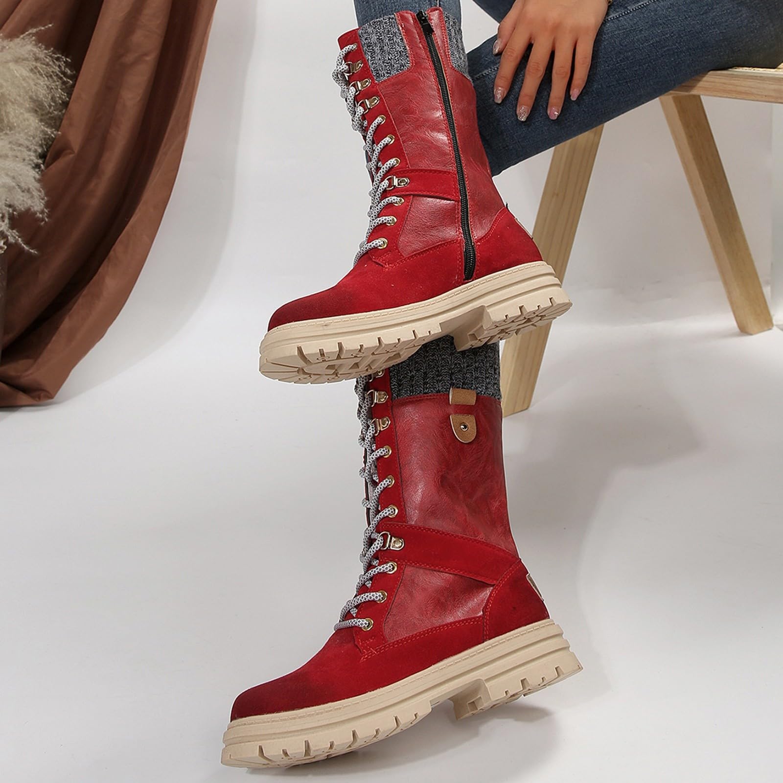 Genérico Botas de Mujer con Cordones Plataforma Botas Punta Redonda Elegantes Zapatos Suaves y Comodas Caminar Bota Informales Antideslizantes Botin para Otoño Invierno Trabajo Paseo y Uso Diario