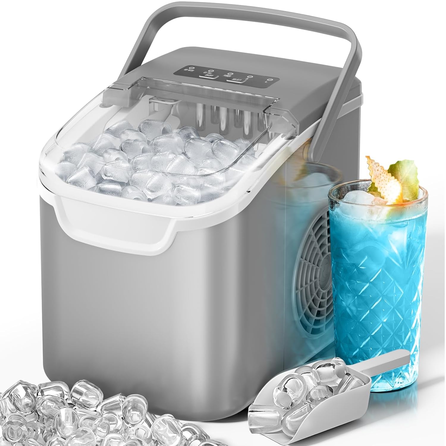 Kismile Ice Maker Countertop with 8 Bullet Ice in 6 Mins, Co