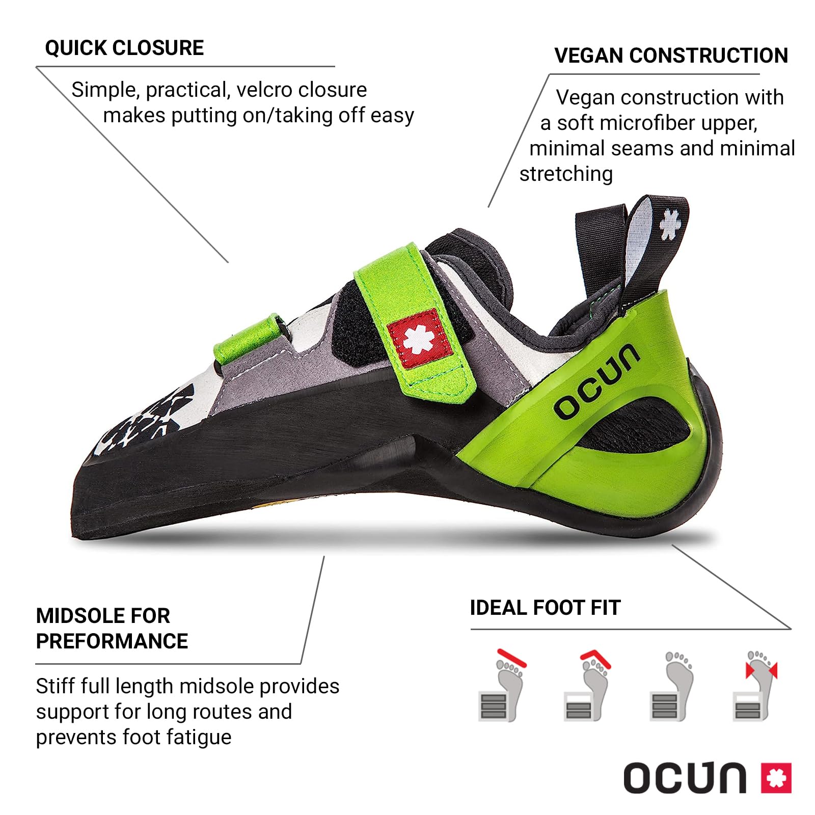 Ocun Jett QC Bouldering Shoe | Rock Climbing Shoe, Grey/Green, 14