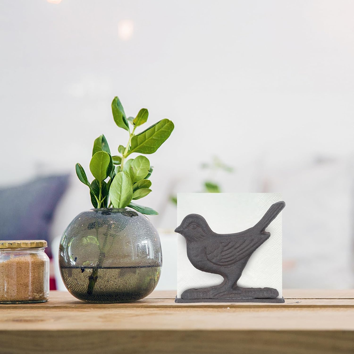 TIDTALEO Vintage Cast Iron Napkin Holder Paper Towel Rack with Bird Design, Adorable Restaurant Tissue Stand for Desktop Use, Rustic Kitchen and Picnic Accessory,