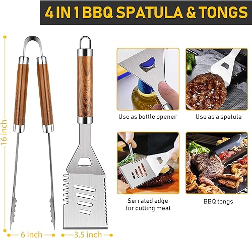 Miniatura 3 de 34 piezas de accesorios de parrilla para hombres, accesorios de barbacoa resistentes de 16 pulgadas, herramientas de parrilla de acero inoxidable