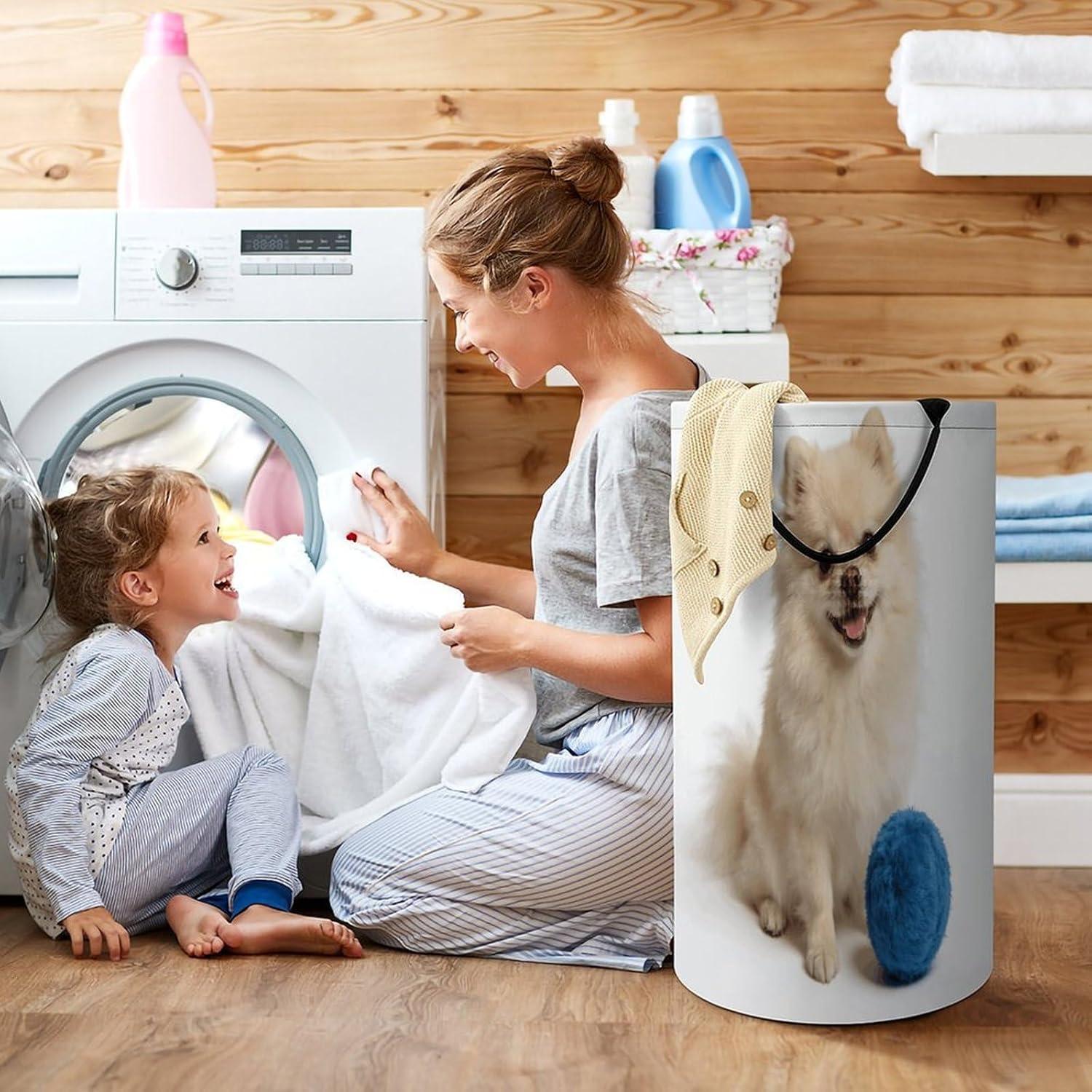 Ivory Poms Laundry Hamper Portable Lightweight Clothes Hampers Fashion Dirty Laundry Storage Basket Large Capacity Foldable Clothes Baskets for Bathroom Bedroom