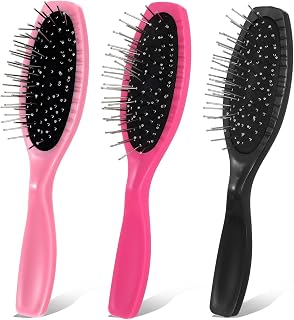 3 Pack Wig Detangling Brush for Synthetic Hair - Detangler with Wire Bristle Gentle Anti Static, Prevents Breakage on Wigs & Extensions, Portable Set