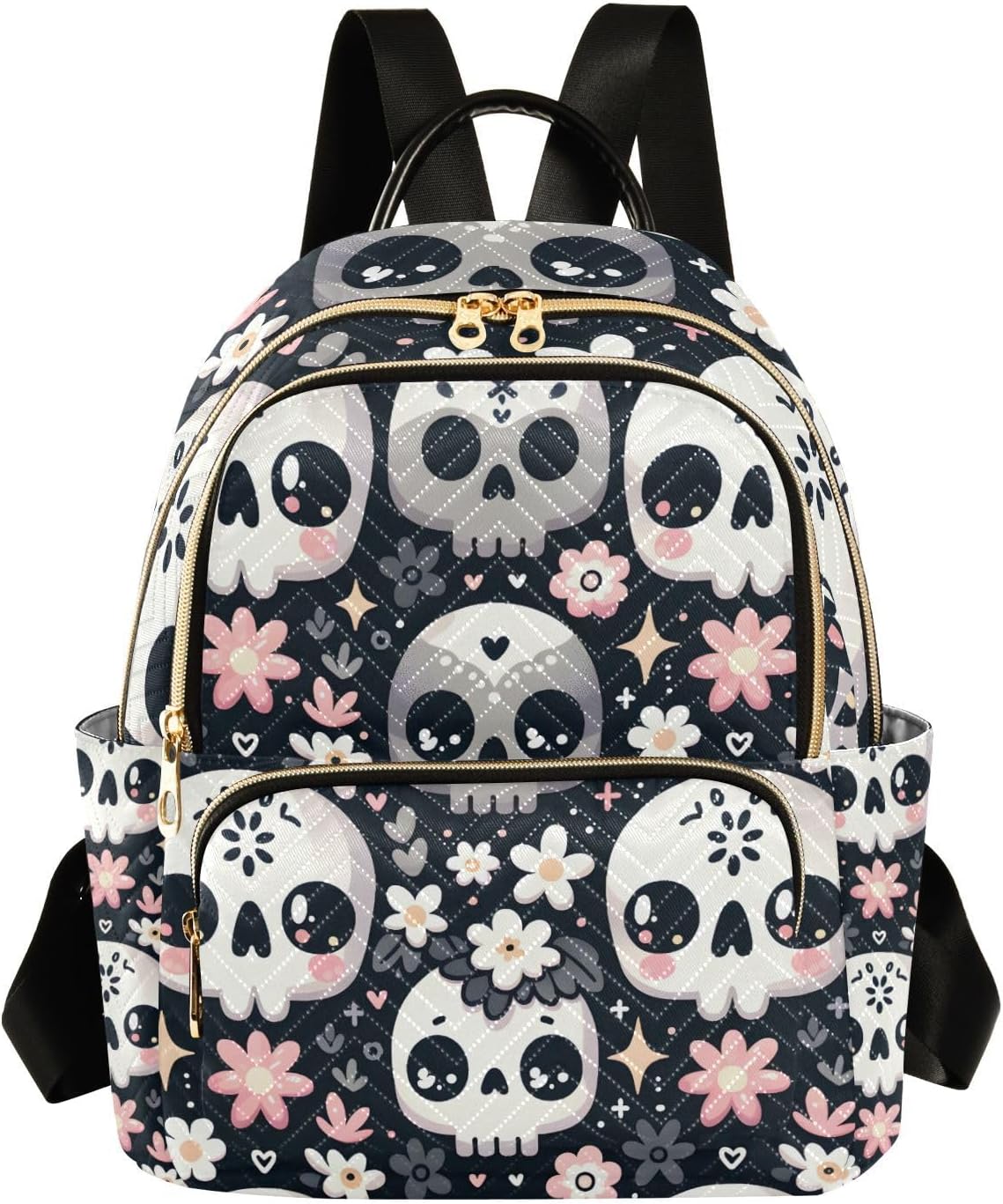 ALAZA Skull Floral Small Backpack Purse for Women Travel Bag Lightweight Shoulder Bag Fashion Daypack