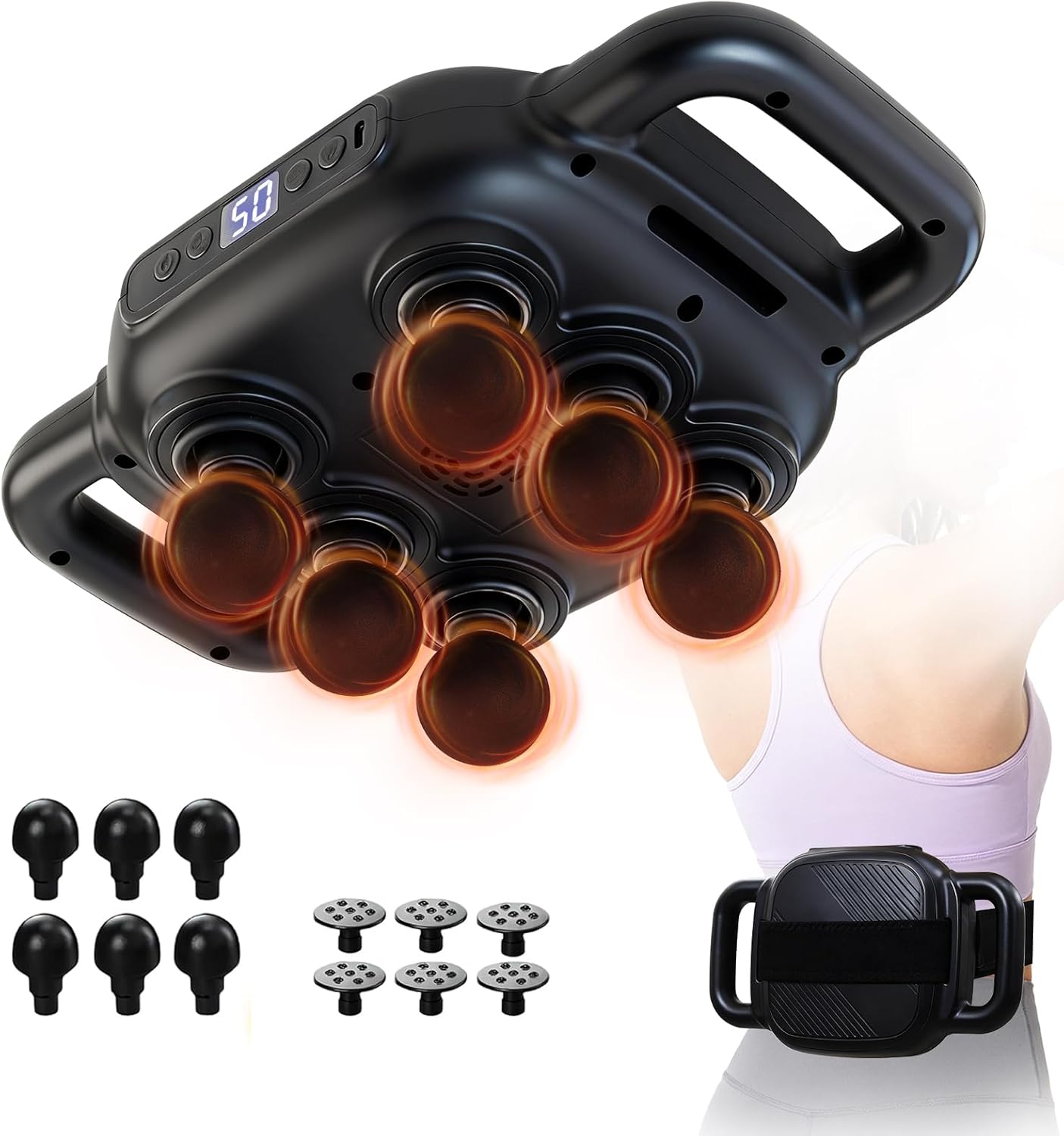 6 Head Massage Gun - Deep Tissue Massage Gun with 50 Adjustable Intensities & 9 Modes, Electric Percussion Massage Tool for Back, Leg, Muscle Pain Relief, Ideal Gifts for Friends and Parents