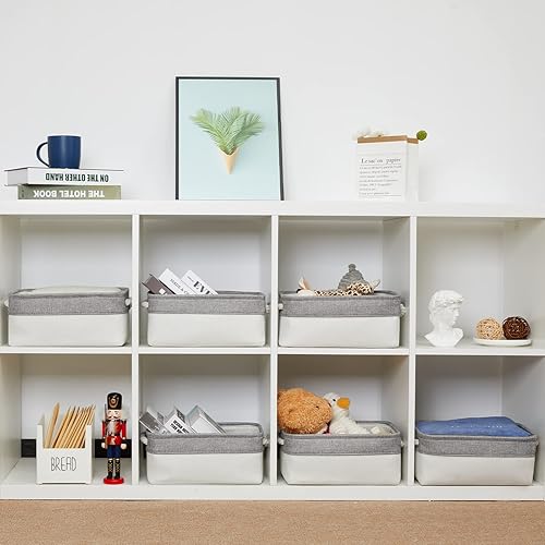 Vista 57 de Bidtakay Canastas pequeñas de almacenamiento de lona con asas [6 unidades] Contenedores de almacenamiento de tela azul marino de 11.8 x 7.8 x 5