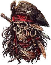 Pirate Skull Stickers with Tricorn Hat Ecosolvent Inks UV Resistant Water for Car Motorcycle Laptop Helmet Ideal Motorcycles and Fans (9 x 12 cm)