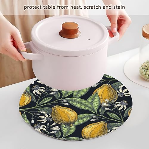 Miniatura 5 de 3 Pcs Pot Holder Trivet Mats Hand Drawn Citrus Fruits Elegant Lemons for Hot Dishes 15in Cotton Thread Weave Absorb Water Pot Holder for Crock Pot