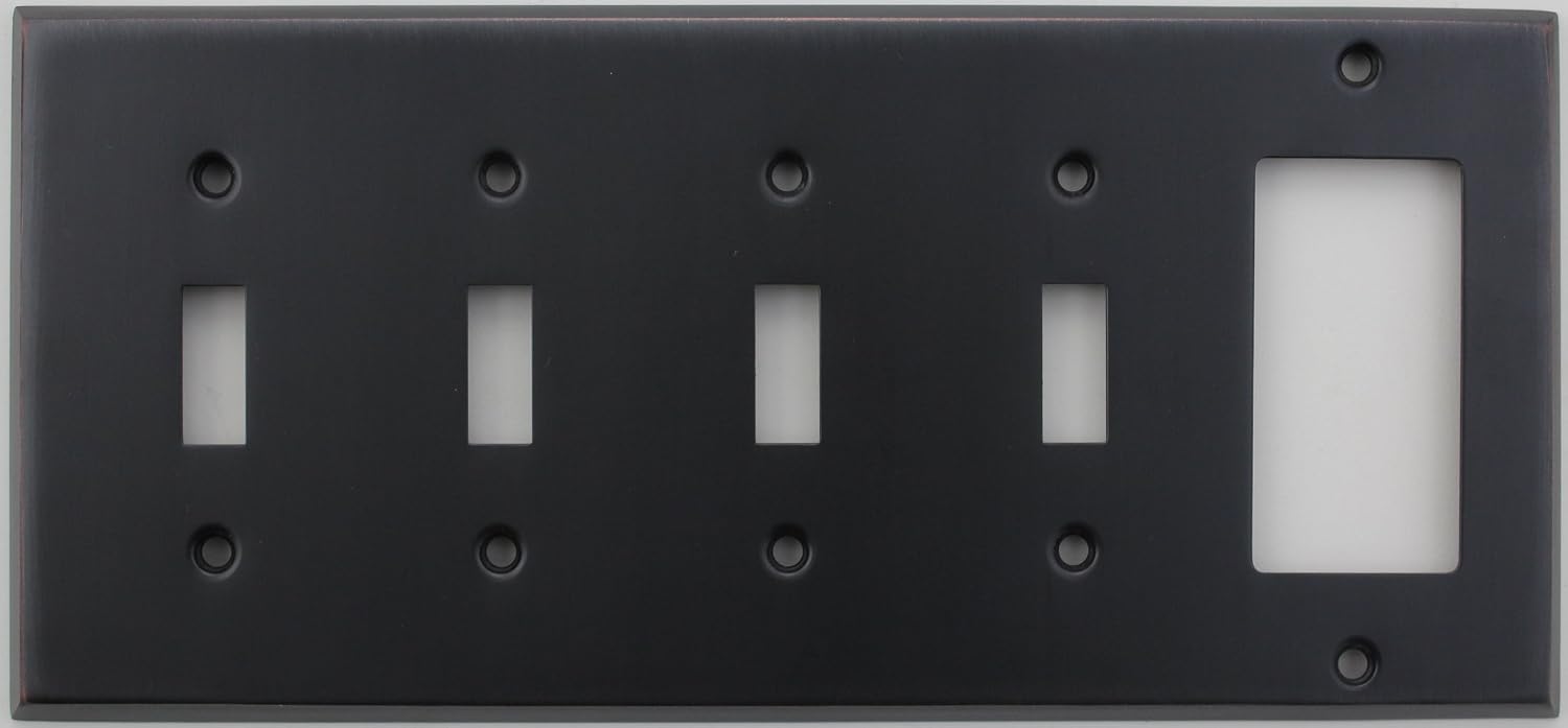 Classic Accents Stamped Steel Oil Rubbed Bronze Five Gang Wall Plate - Four Toggle Light Switch Openings One GFI/Rocker Opening