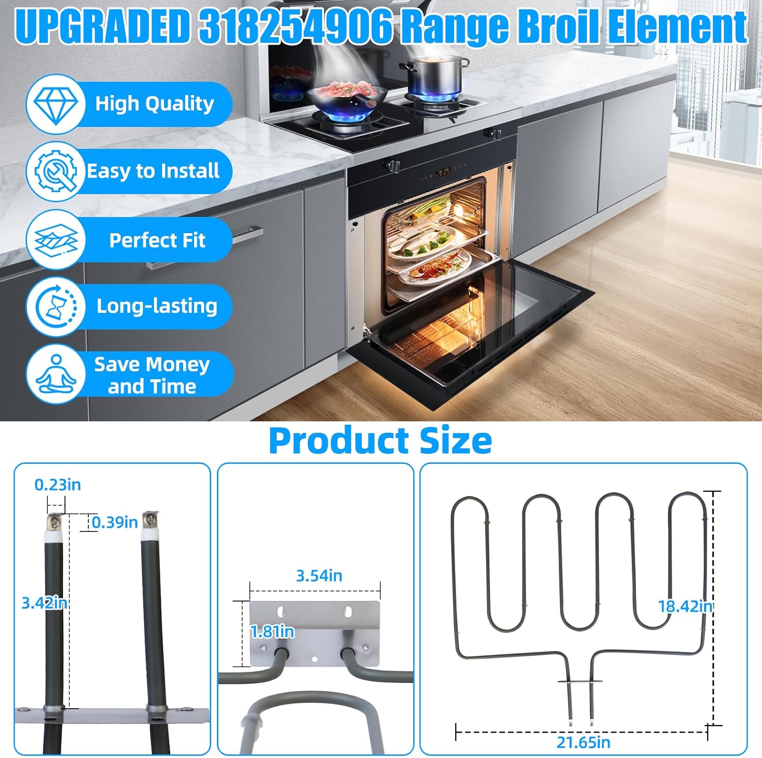 UPGRADED 318254906 Oven Heating Element Compatible with Frigidaire Kenmore Electrolux Electric Range Stove Ovens Parts,318254906 Frigidaire Broil Element 318254909 318254901 1259831 Oven Bake Element