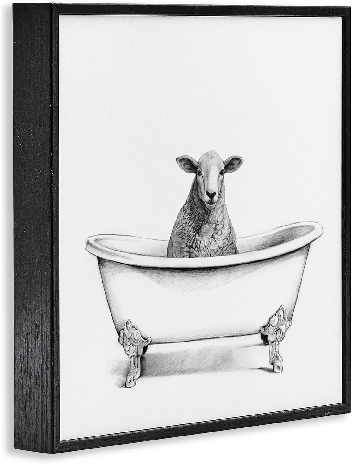 Stupell Industries 'Sheep in Bathtub Sketch', Framed Giclee Art, Black, 12 x 12 Inches, Easy to Hang and Sturdy, Made in USA, by Victoria Borges