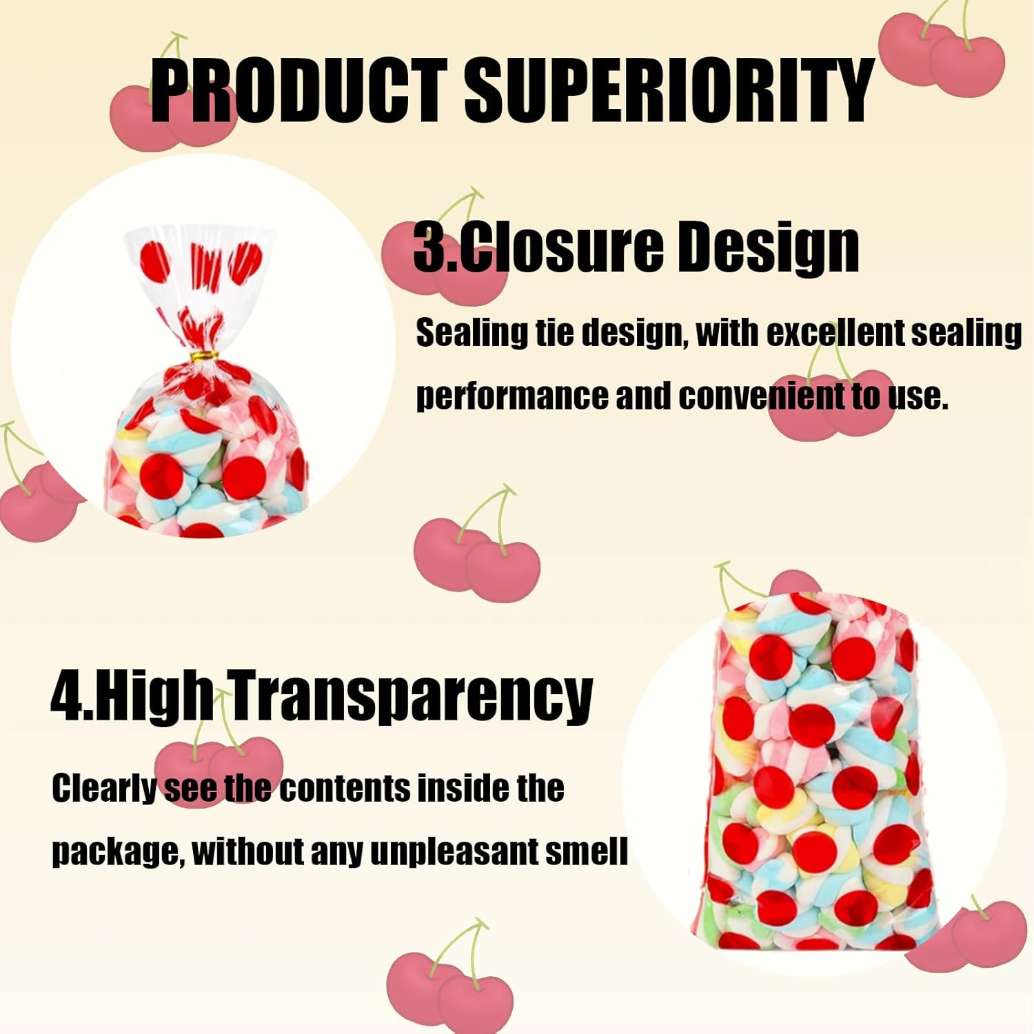 EatnMgan 200Pcs Cellophane Treat Bags,Cellophane Bags,Party Favors Bags Cellophane Treat,Goodie Candy with 220Pcs Twist Ties for Valentine, Birthday, Gift Cookie Snack Packing Party Favor Supplies (Red) - Image 3