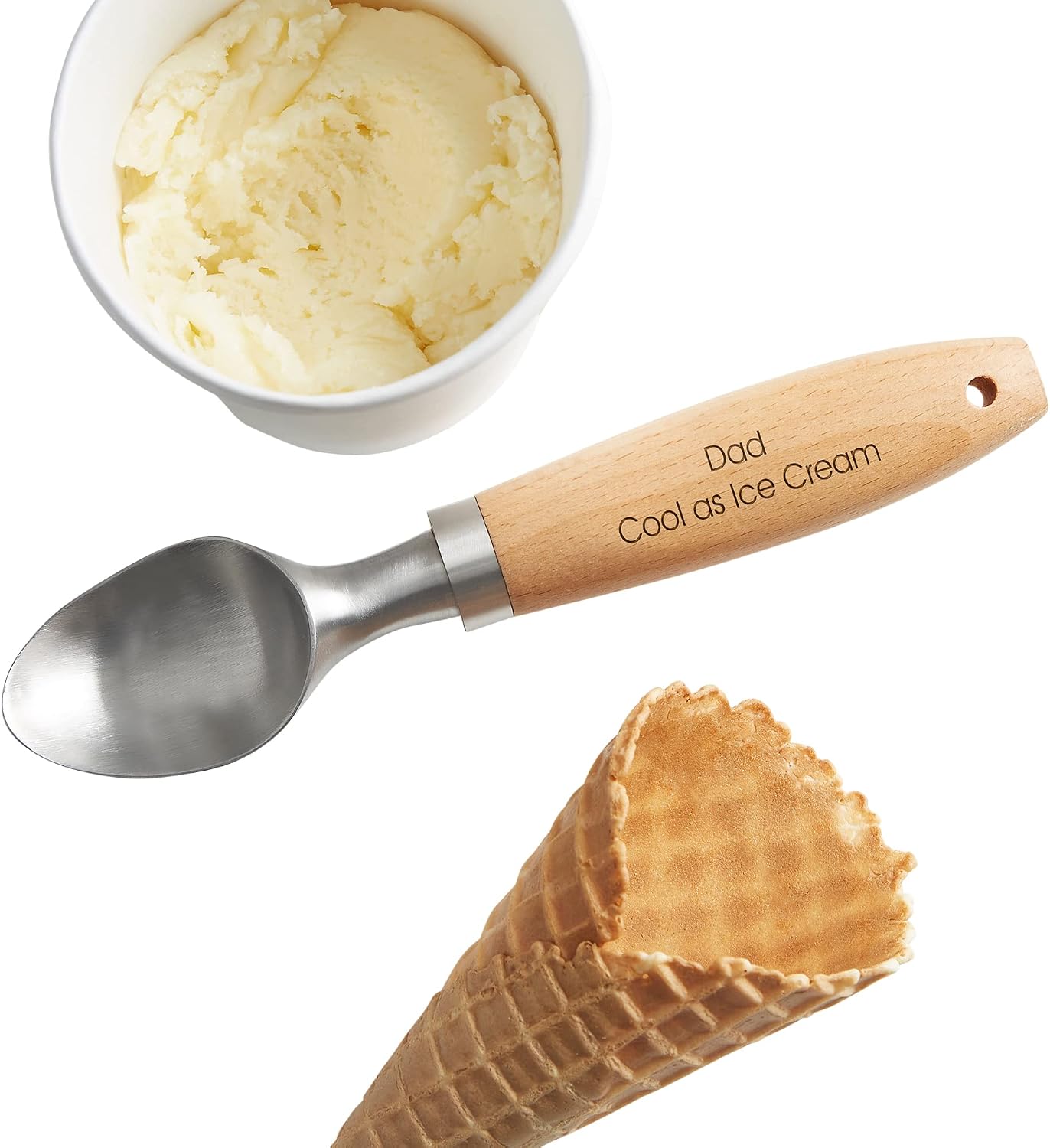 Personalization Universe Custom Engraved Ice Cream Scoop - Premium Stainless Steel with Wooden Handle, Perfect Father's Day & Dad's Birthday Gift, Personalized Ice Cream Scooper for Dad