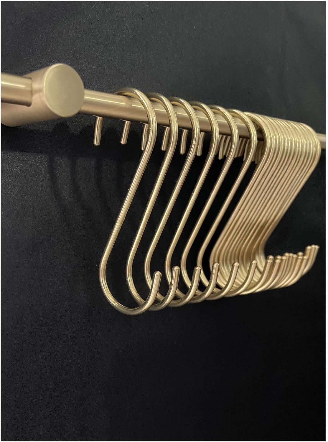 S Hooks, Solid Brass, Rounded-End Craftsmanship, Non-Magnetic, 20 Pack, Gold - for Kitchen Rack Rail Closet Dorm Hanging Pans Pots Coffee Mugs Jeans Towels Bags Purse