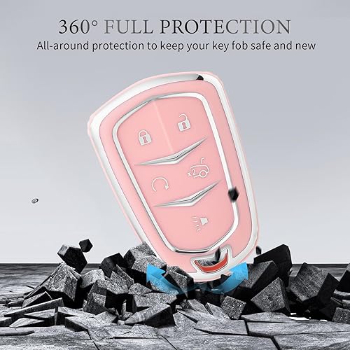 Miniatura 4 de OFFCURVE Car Key Fob Cover with Keychain for Cadillac, Premium Soft TPU Key Case Shell for Cadillac Escalade 2015-2019 CTS XTS ATS STS XT4 XT5 CT6