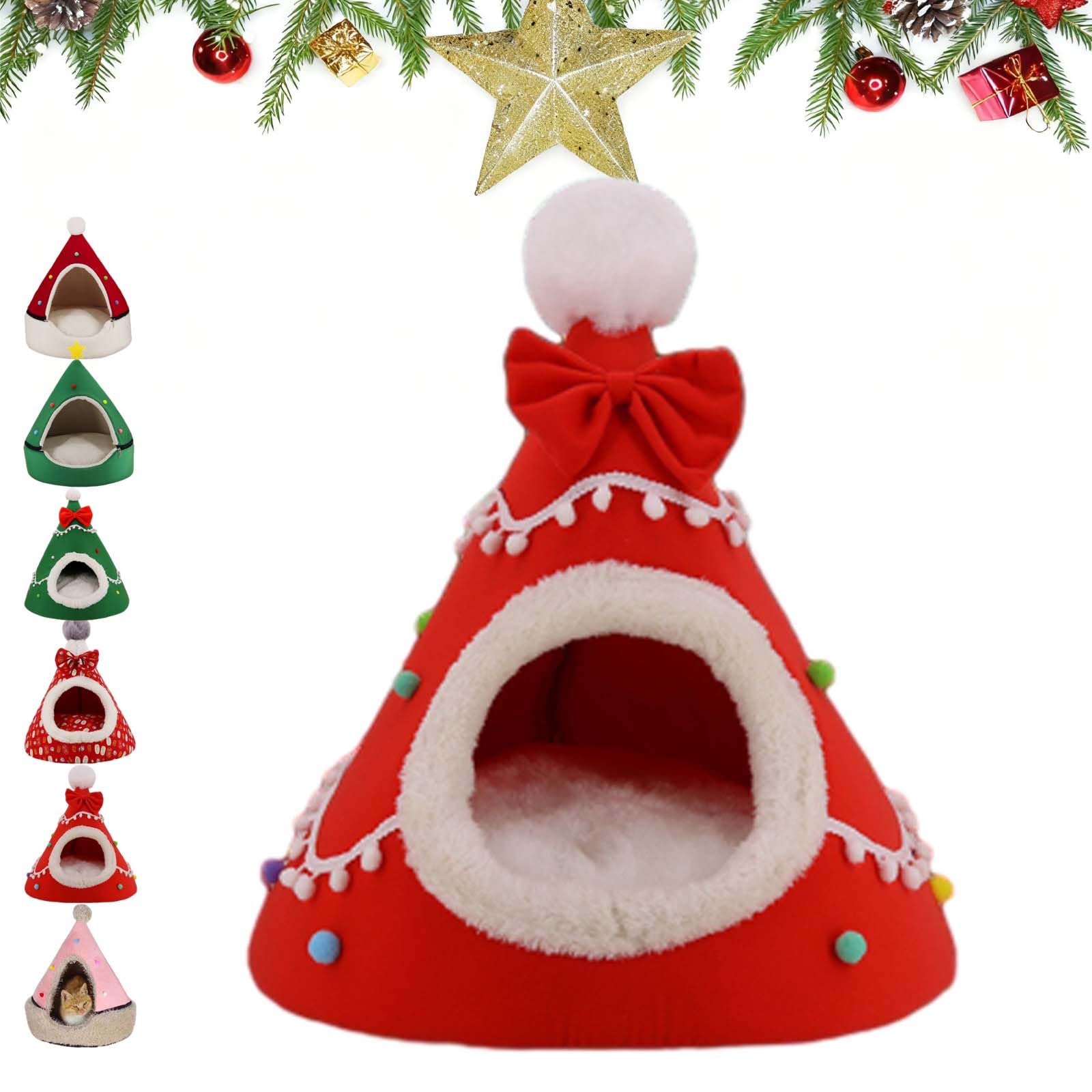 Semi-Enclosed Christmas Pet Bed Cave (A-2,S 14.57 * 18.11in)