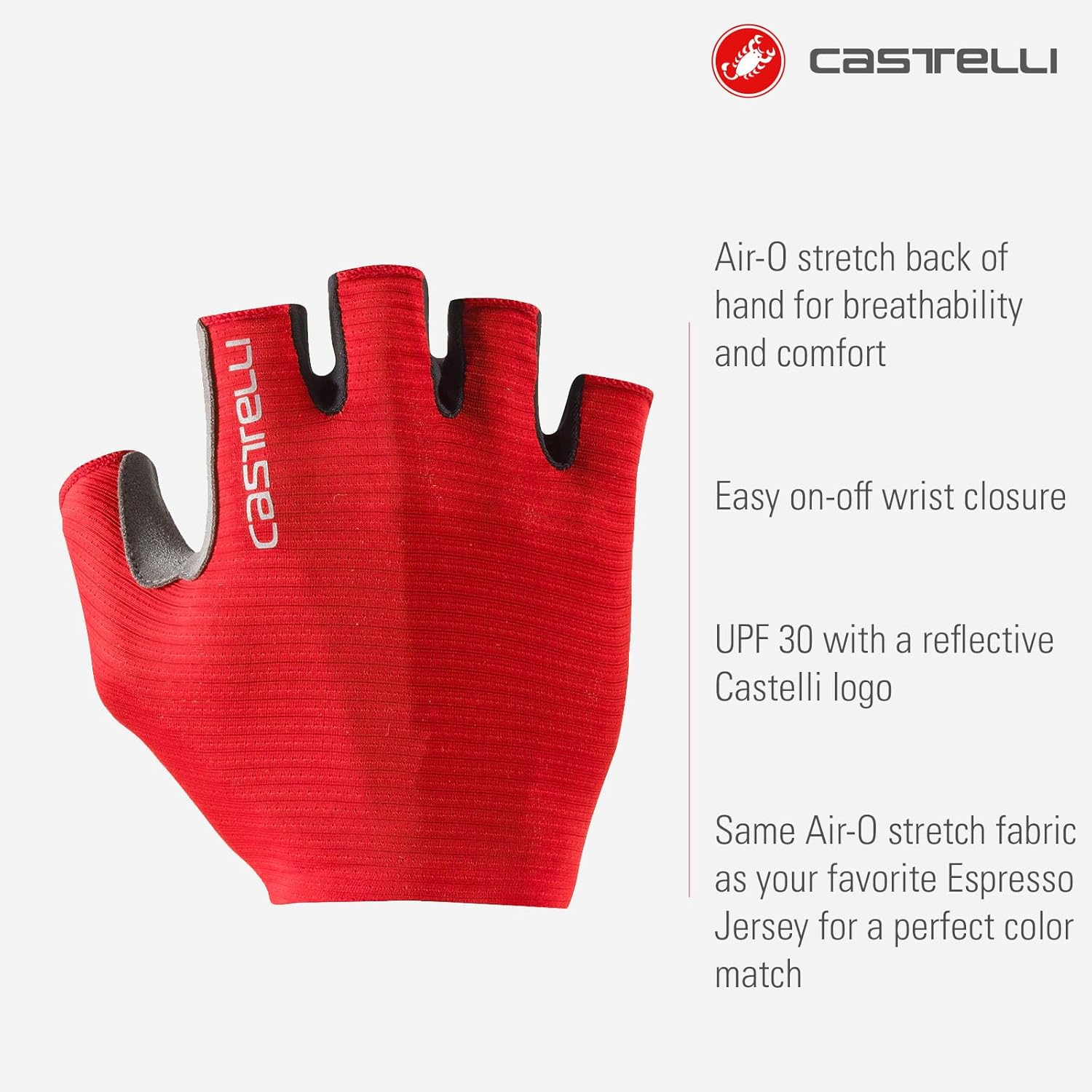 CASTELLI Men’s Espresso Glove, Short-Finger Cycling Gloves with Padding & UPF Protection for Road & Gravel Biking