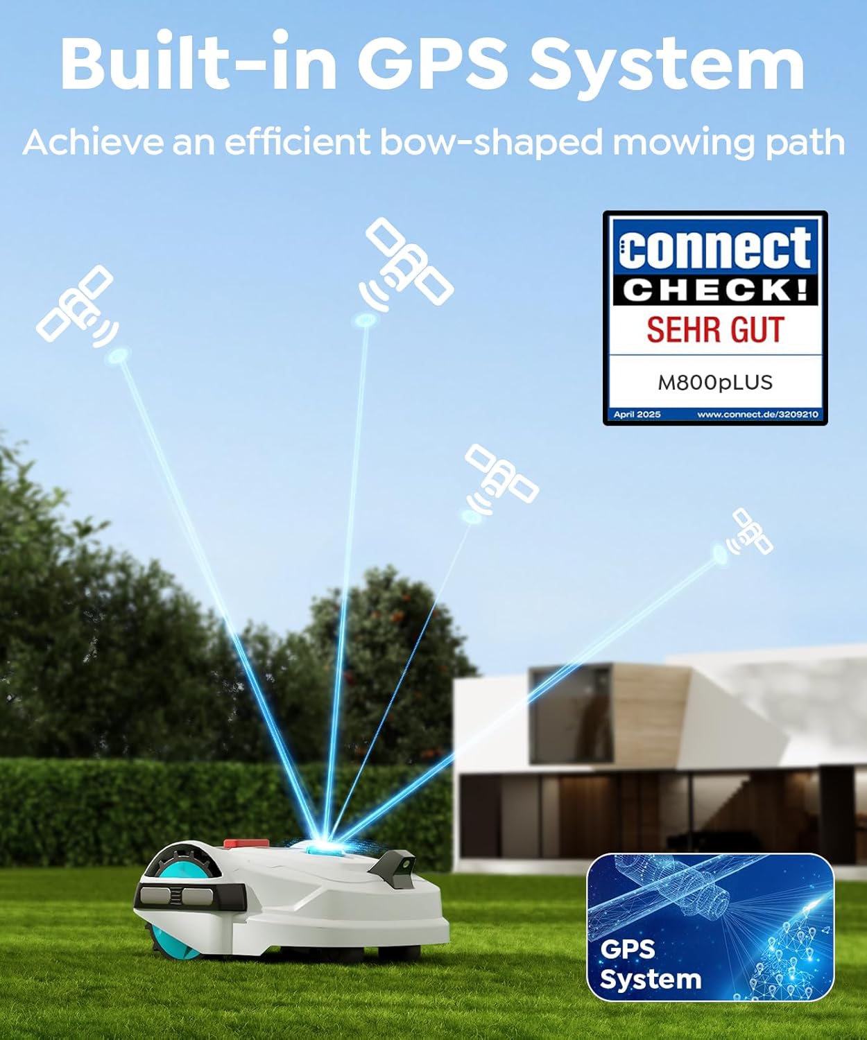 M800Plus Cordless Robot Lawn Mower with GPS + Visual Navigation, Bow-Shaped Path Mowing, APP Control, 4.0Ah Automatic Robotic Lawnmower for 1/5 Acre, Obstacle Avoidance, Height Adjustment