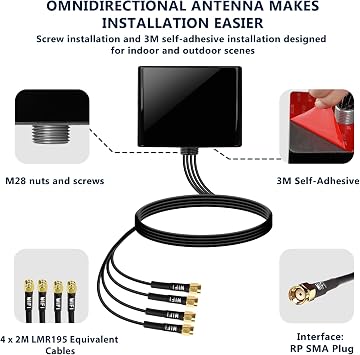 Maswell 4X4 MIMO WiFi 7 Antenna 2100-7200MHz 5G WiFi6E Bluetooth Zigbee MIMO Screw Mount Cubic RP SMA Plug Waterproof Outdoor IoT Waterproof Antenna, not for Signal Boosting