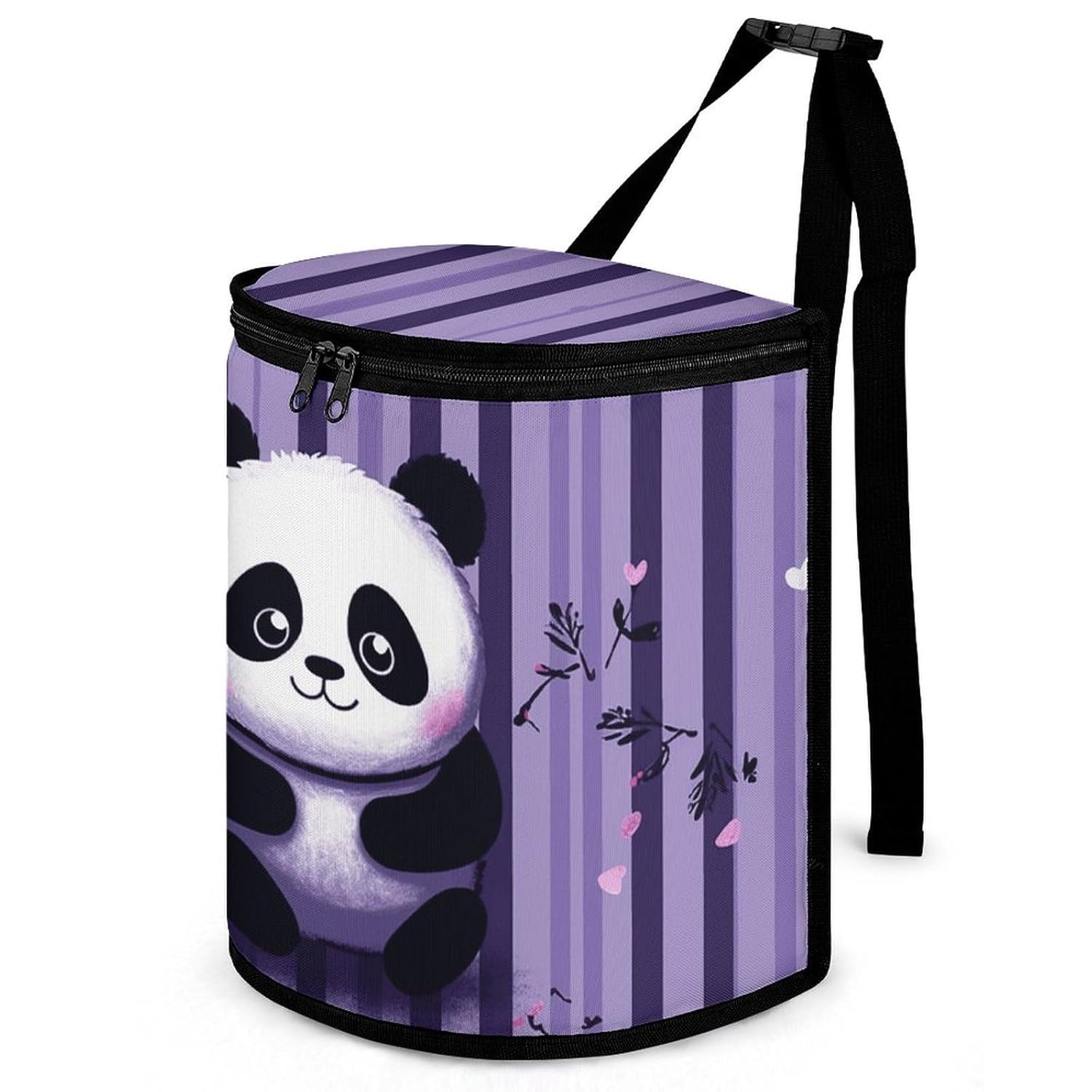 Hanging Car Trash Bag Protable Trash Can Purple Striped Panda Waterproof Garbage Bin for Car