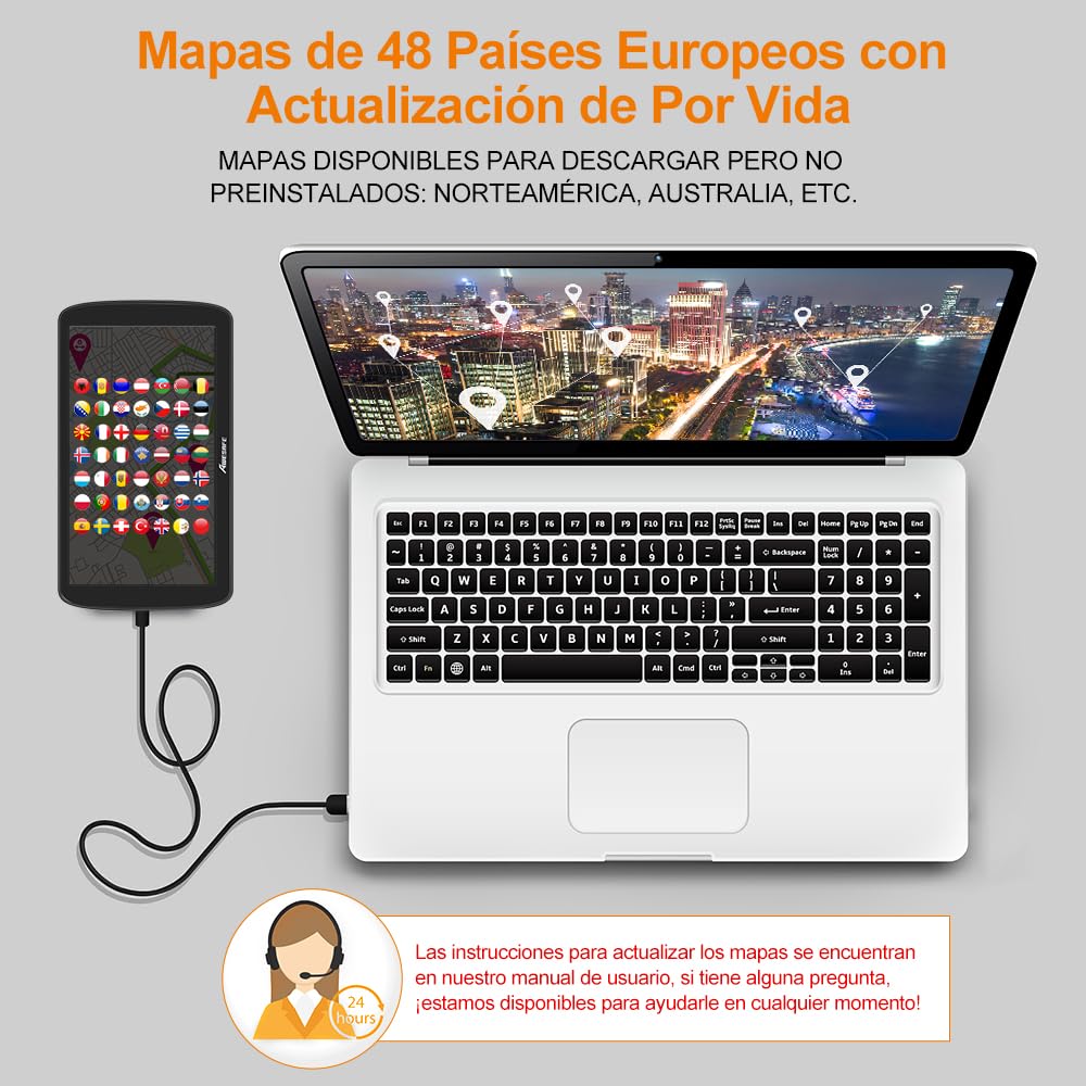 AWESAFE 9'' Pantalla Navegador GPS Off Road con Bluetooth para Coches/Camiones/Autocaravana/Caravana/Autobús/Furgoneta/Truck, con Mapas Europeos de 48 Países, Actualizaciones Gratuitas de por Vida