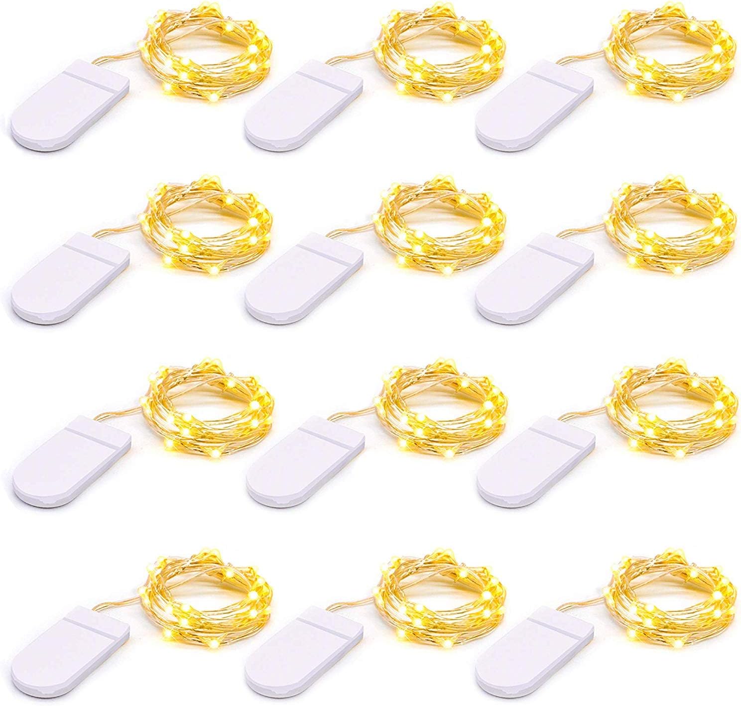 Conbo 12 PACK Micro LED Fairy Lights Battery Powered, 20 LEDs Small Fairy Lights Copper Wire String Lights for DIY Bedroom Wedding Christmas Decor (Warm White)