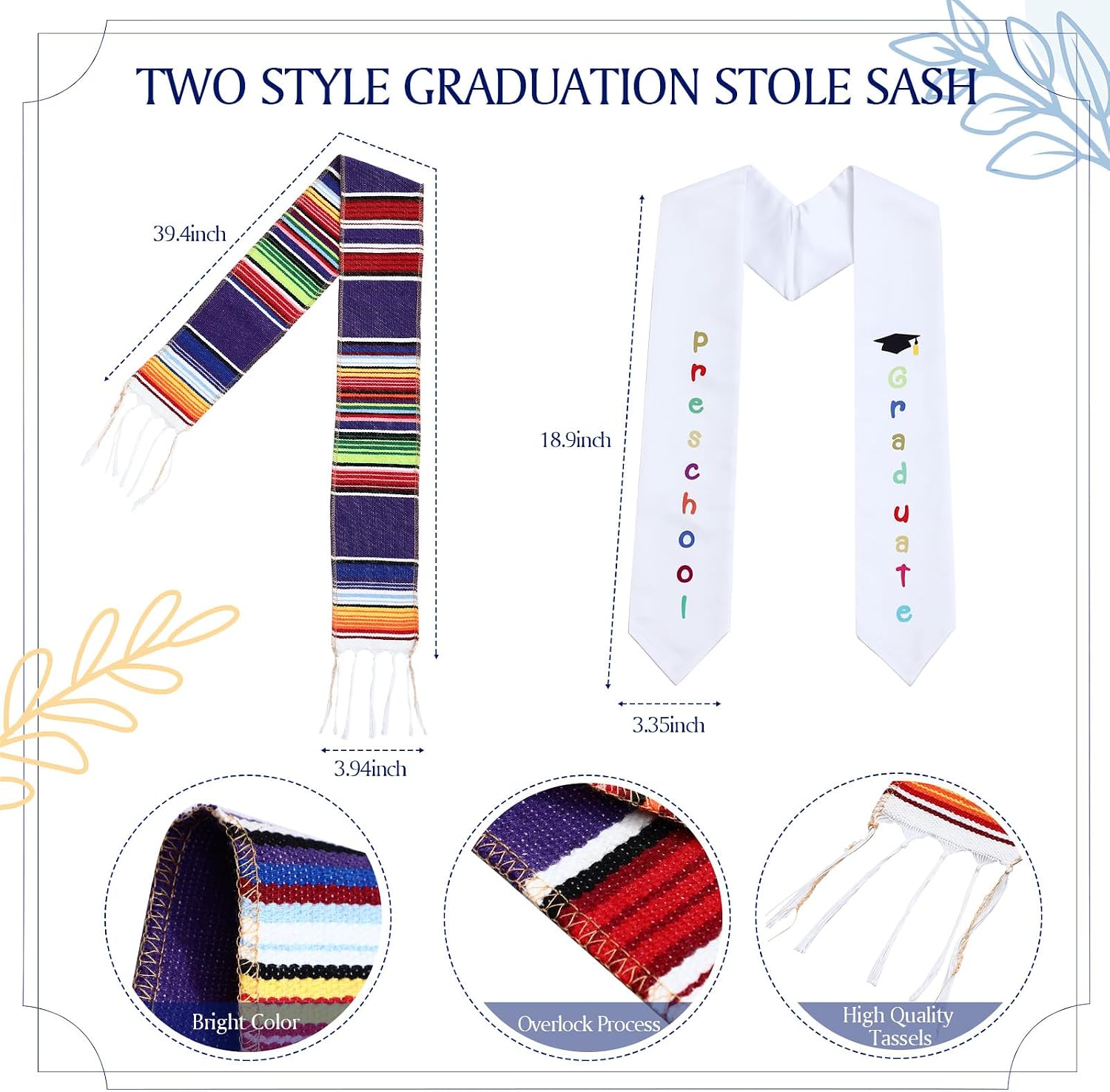 Vicenpal 8 Pcs Kindergarten Preschool Graduation Cap and Gown Set 2026 with Stole Mexican Serape Sash Tassel Charm Diploma
