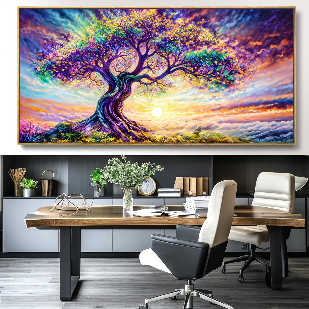 Wall Art Tree of Life Large Landscape Canvas Artwork Picture Modern Canvas Painting Artwork Canvas Prints Wall Decoration for Living Room Bedroom Office Home Wall Decor Framed Ready to Hang 30"x60"