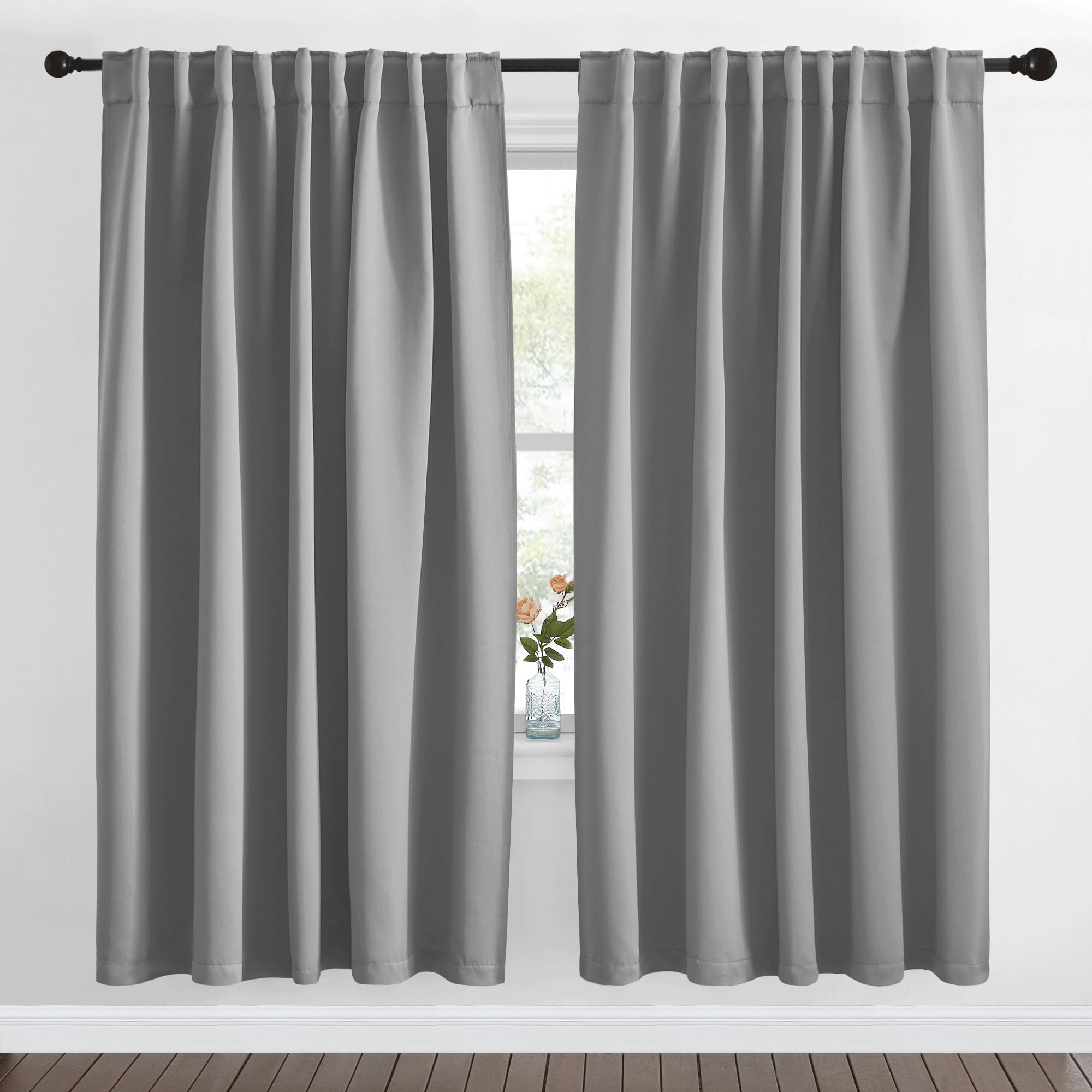 NICETOWN Blackout Curtain Panels Window Draperies - (Silver Grey Color) 62x72 inch, 2 Pieces, Insulating Room Darkening Blackout Drapes for Doorway Shower Bathroom Laundry Room Bifold Door