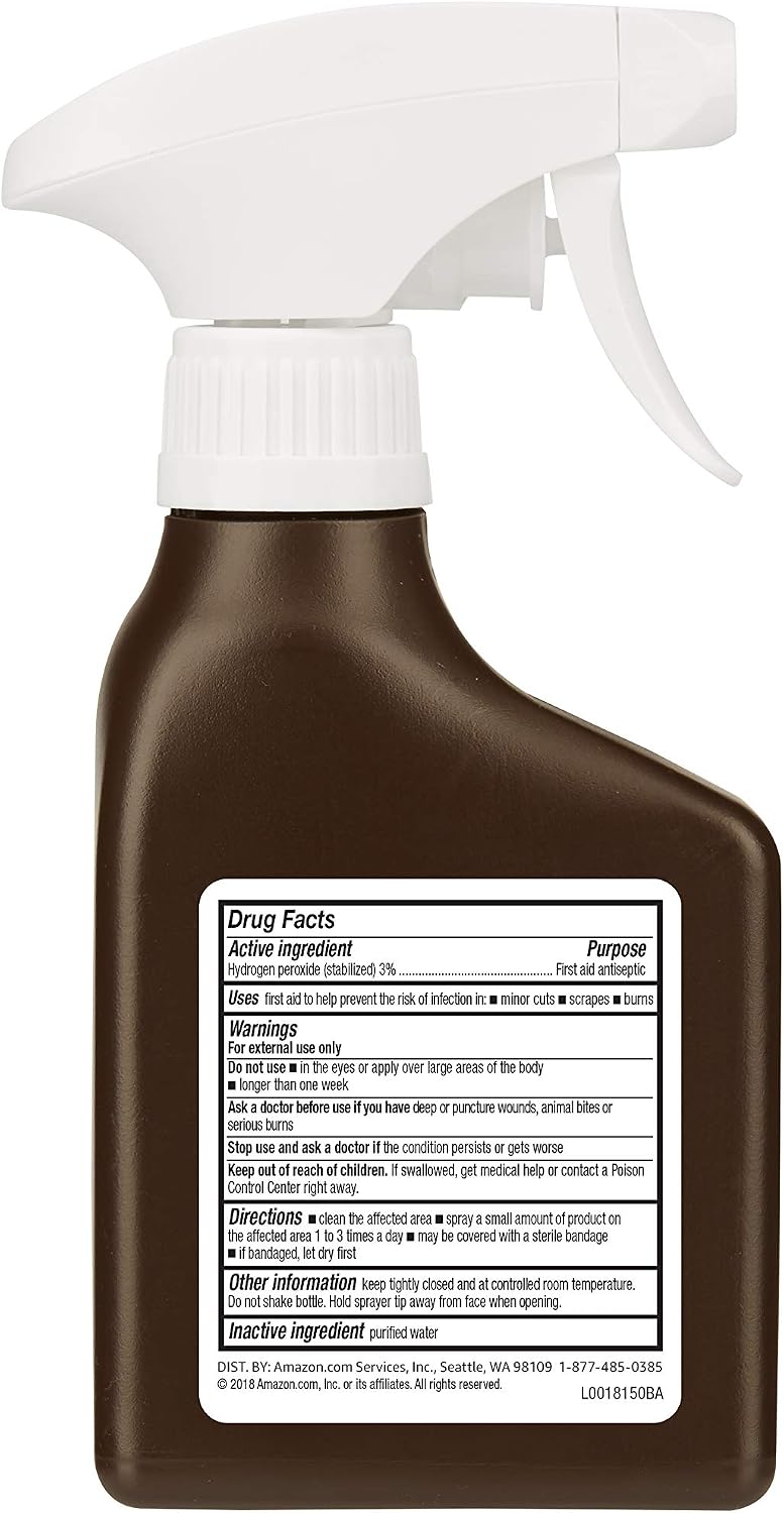 Amazon Brand - Solimo Hydrogen Peroxide Topical Solution USP Spray Bottle, 10 Fl Oz (Pack of 6)