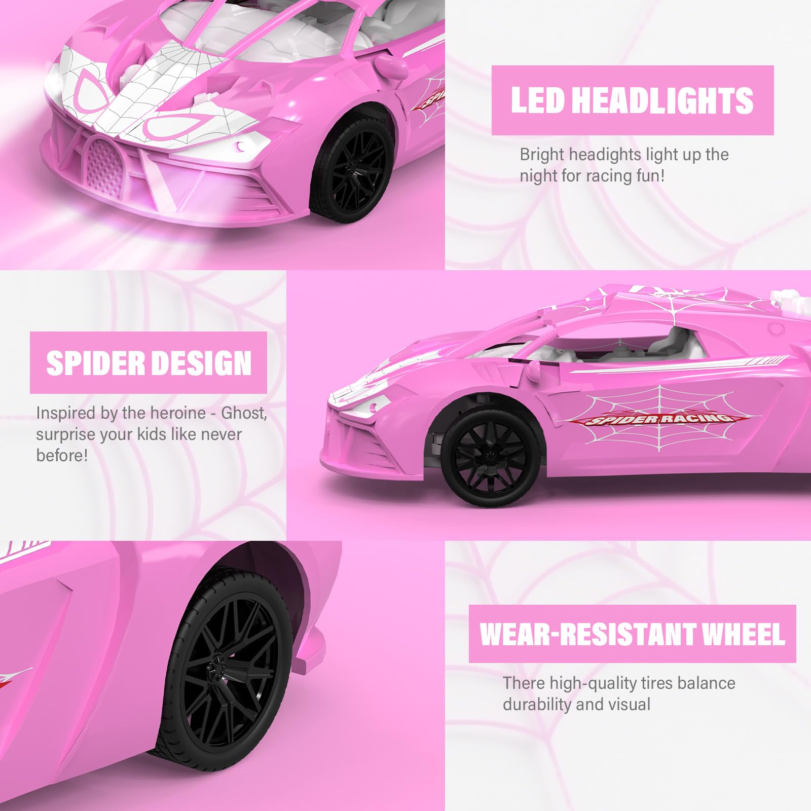 SAIFILI Macchina Telecomandata Bambina, RC Car 3-8 Anni con Spray & Luce LED, Auto Telecomandata Bambini Giocattolo con Batteria Ricaricabile, Natale Compleanno Regalo per Ragazze, Rosa
