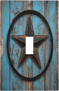 Decorative Light Switch Cover Rustic Wood Country Barn Texas Star On Teal 1 Gang Single Toggle Device Electrical Faceplate Switchplates Decorator Outlet Wall Plate For Farmhouse Cabin