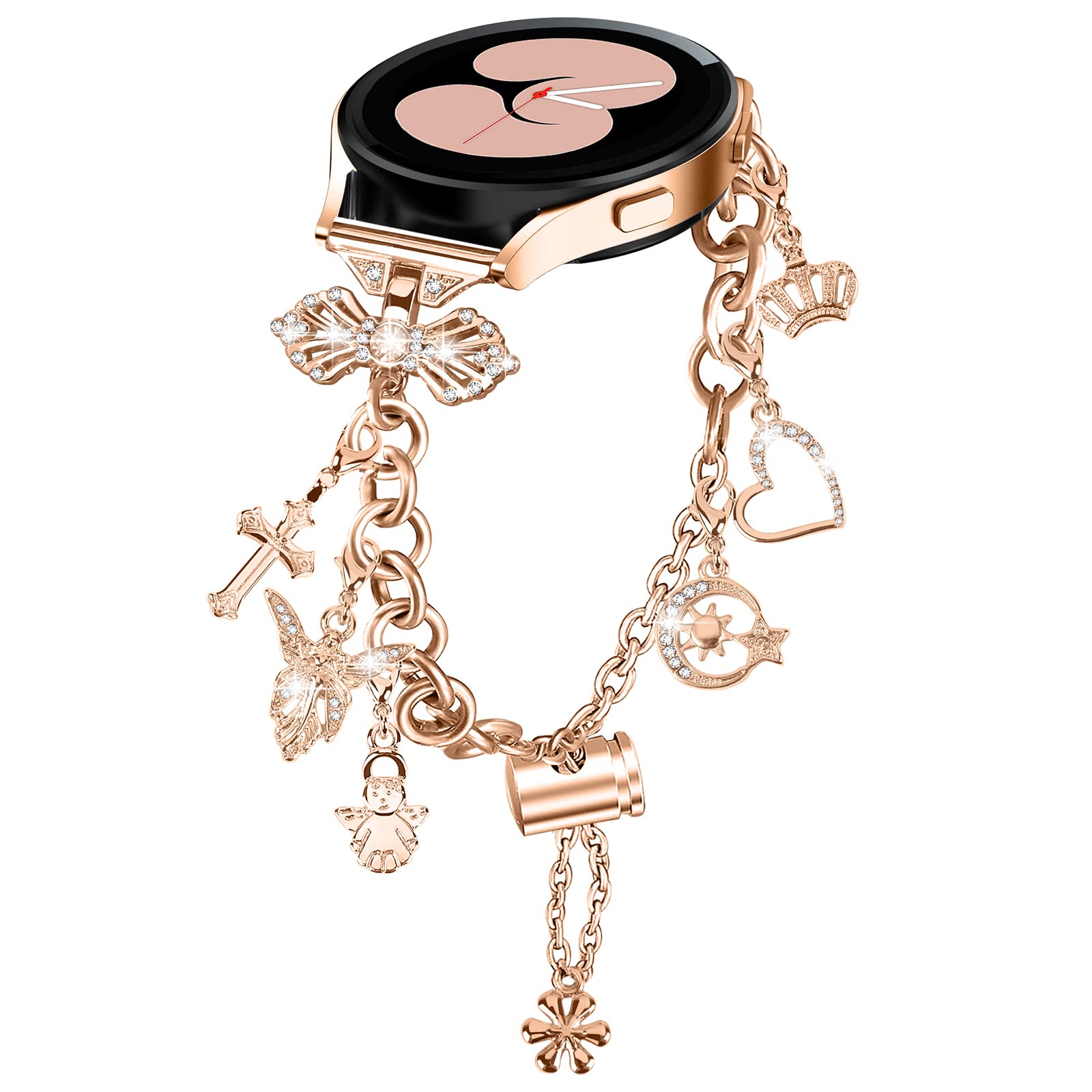 HAYONLIY Bling Bands Compatible for Samsung Galaxy Watch 6/5/4 40mm 44mm, 5 Pro, Watch 6/4 Classic 43mm 47mm 42mm 46mm, 20mm Metal Diamond Jewelry Strap, Charms Adjustable Bracelet for Women-Rose Gold
