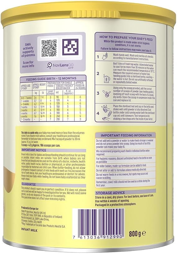 SMA® 1 First Infant Baby Milk Formula Powder from birth 800 g