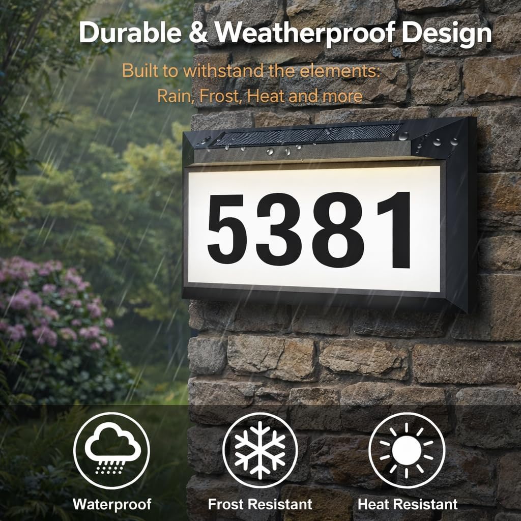 Solar Address Sign with Dual Color - Outdoor Waterproof IP65 Illuminated House Numbers, Solar Powered Address Light