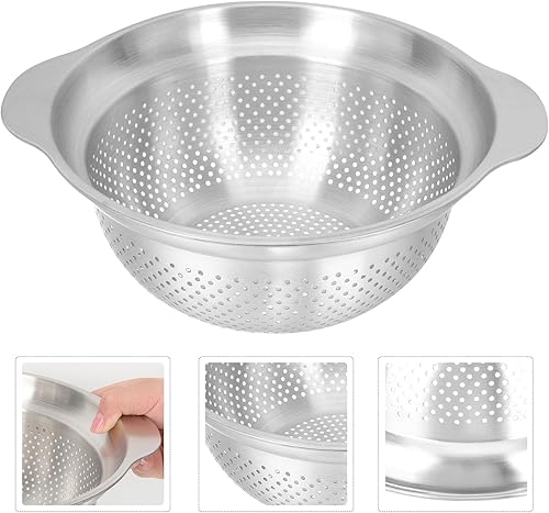 Miniatura 3 de Lurrose Colador de acero inoxidable grueso con base reforzada para fregadero de cocina, cuenco de filtro de malla de grado alimenticio multiusos