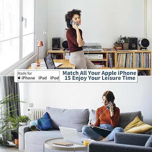 Vista 17 de Cargador rápido para iPhone, [certificado Apple MFi] esbeecables de 20 W de doble puerto PD3.0 USB-C + QC3.0 USB-A cargador rápido de pared con 2