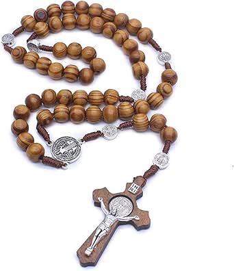 Rosario Di San Benedetto In Legno D'ulivo Per Preghiera Rosario - Foto 8