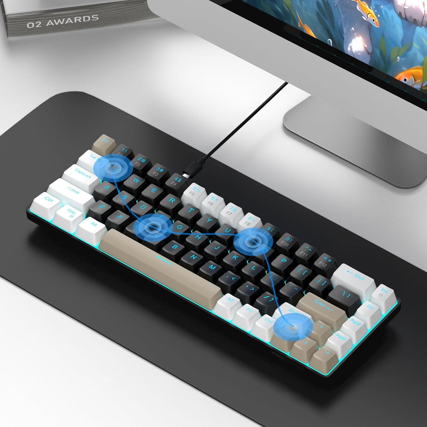 MageGee Portable 60% Mechanical Gaming Keyboard, MK-Box LED Backlit Compact 68 Keys Mini Wired Office Keyboard with Brown Switch for Windows Laptop PC Mac - Black/Coffee Color