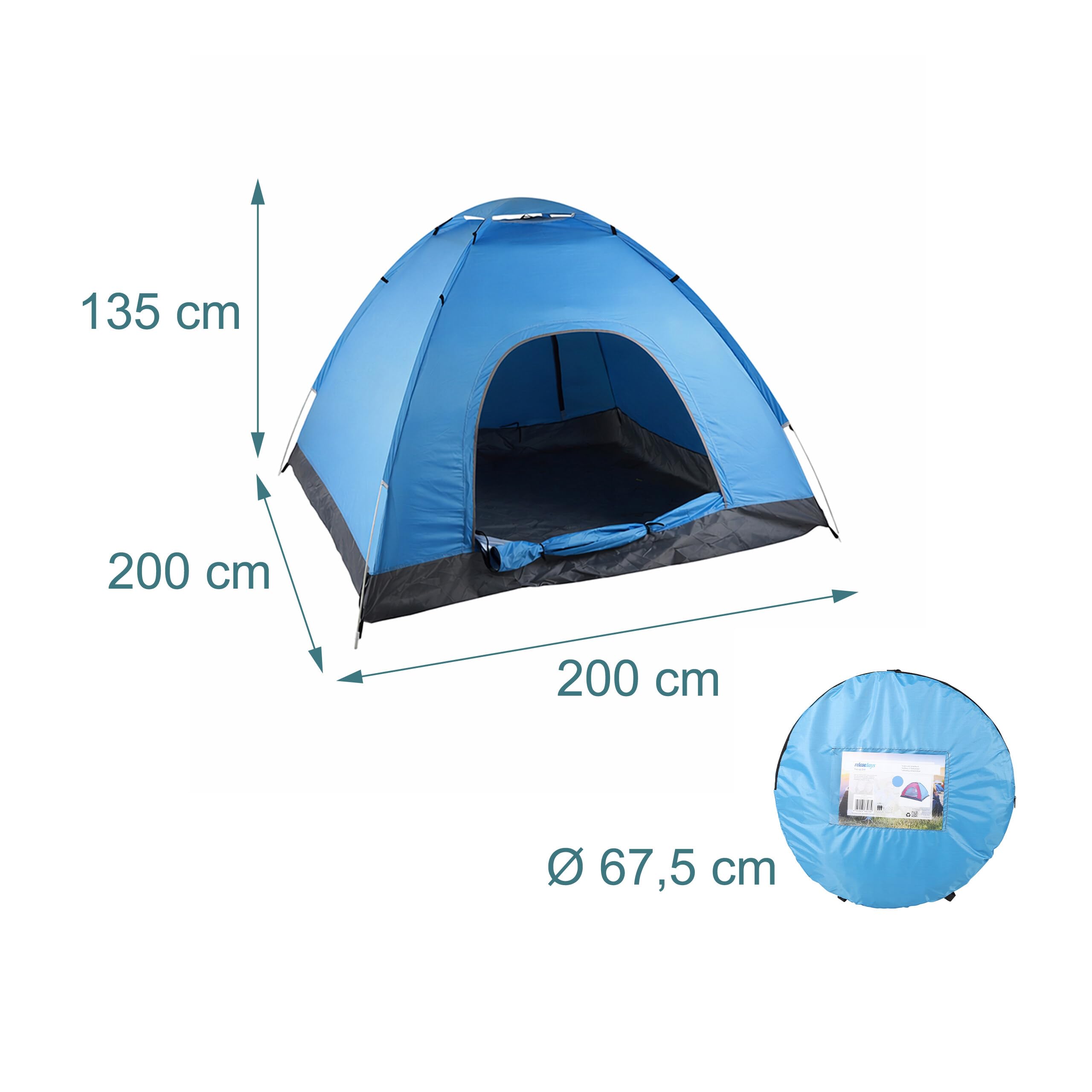 Relaxdays Tenda da Campeggio Pop Up, Quadrata & Compatta, Esterni, Outdoor, Idrorepellente, HLP