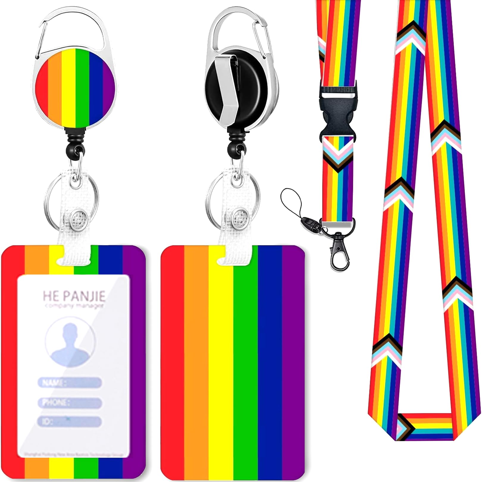 Rainbow Lanyard with ID Holder & Retractable Badge Reel, Breakaway Pride Lanyard, Rainbow Badge Holder with Keys, Work ID Cards, Teachers, Nurses, LGBTQ Accessories