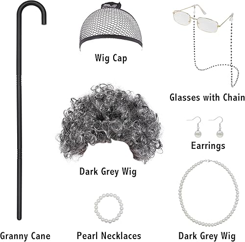 Miniatura 4 de GRIVOS Disfraz de anciana para niñas, disfraz de anciana de 100 días de escuela para niños, disfraz de abuela de Pascua